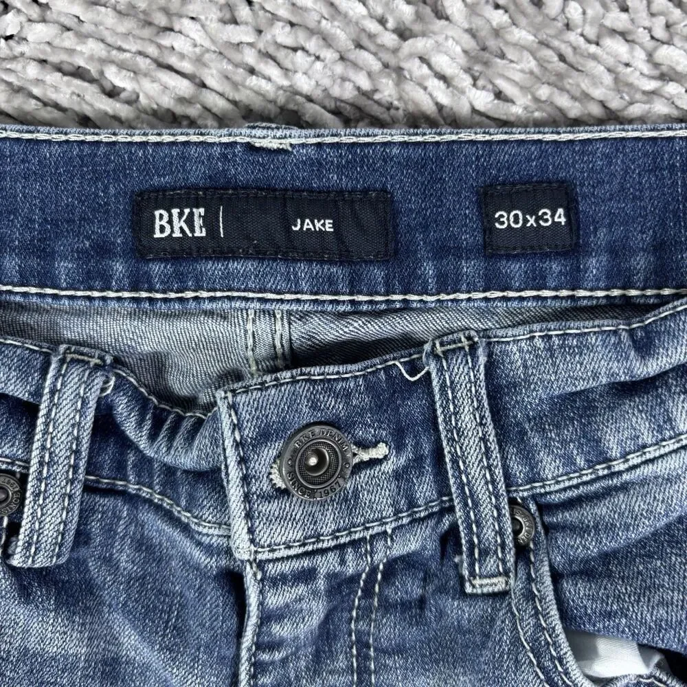 BKE JAKE Mens 30x34 Blue Denim Buckle Stretch Preppy Party Flex Style ABP15388